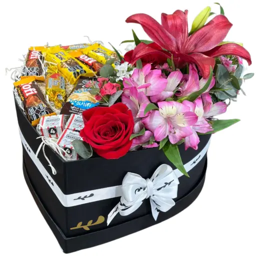 corazon de flores de estacion y chocolates 